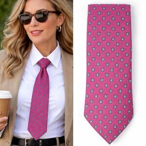 Chaps Ralph Lauren Silk Tie Pink Blue Geometric Floral Made USA